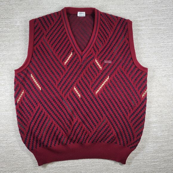 VTG Marz München Wool Sweater Vest L/XL Burgundy 3D Knit West Germany Grandpa - Picture 4 of 16